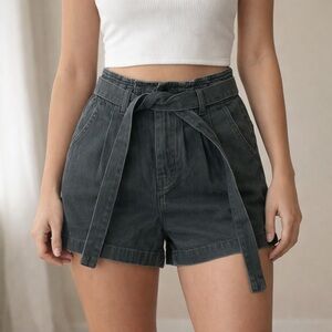 American Eagle Black Denim High-Waist Tie Belt Shorts Women's Size 0